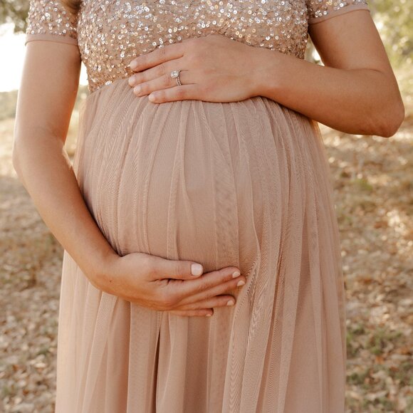 Maya Maternity Taupe Blush Maxi Dress with Sequins - Picture 2 of 5